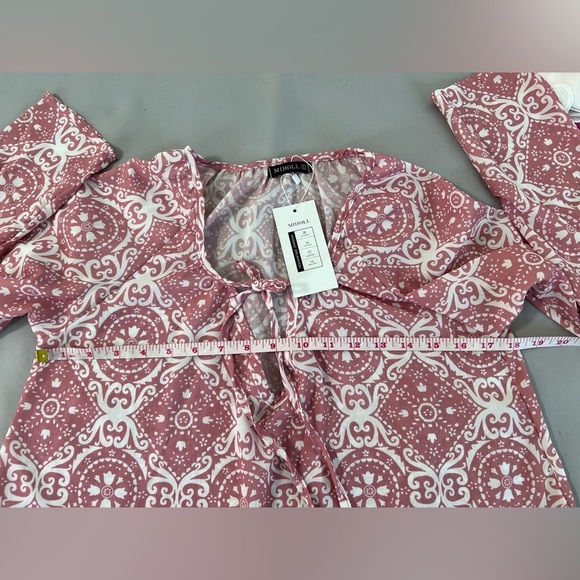 *NWT* MIHOLL Womens Size Small Pink White Blouse Long‎ Sleeve - Picture 3 of 10